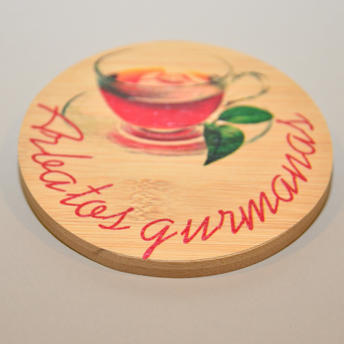 Padėkliukai puodeliui ar bokalui 6 Padėkliukai indams, padėkliukai, ant medžio, spauda ant daiktų