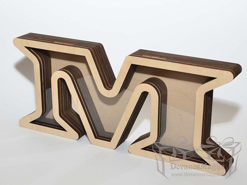 Medinė taupyklė vardo raidė 15x36x4cm