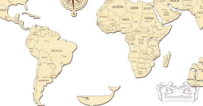 Medinė Pasaulio dėlionė 110x60cm