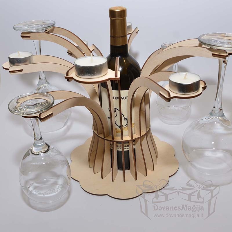 Medaliai ir dekoracijos 4 Medaliai ir dekoracijos, Medinis butelio taurių ir žvakių stovas