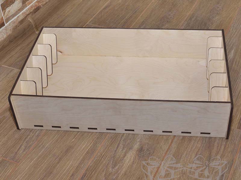 Medinė dėžutė pavyzdžiams 52x20x10cm 5skyriai