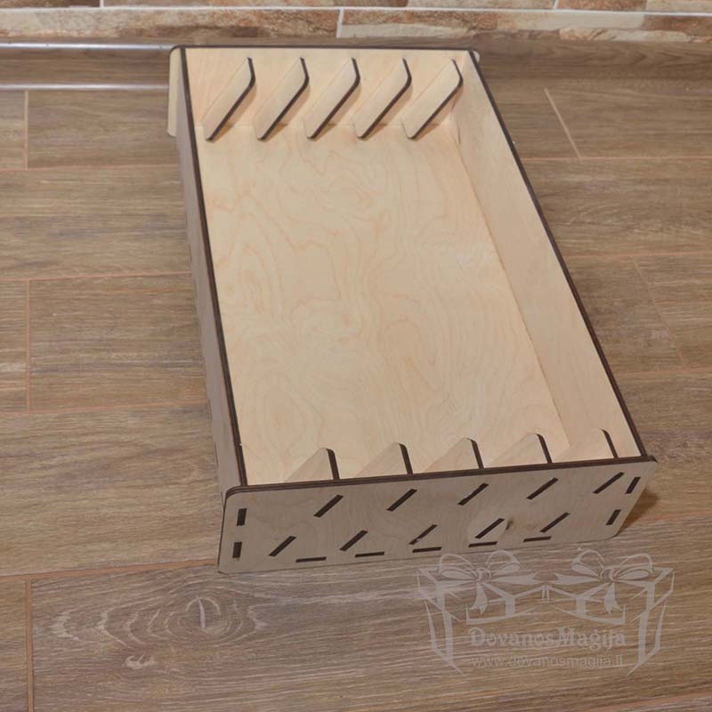 Medinė dėžutė pavyzdžiams 52x20x10cm 5skyriai